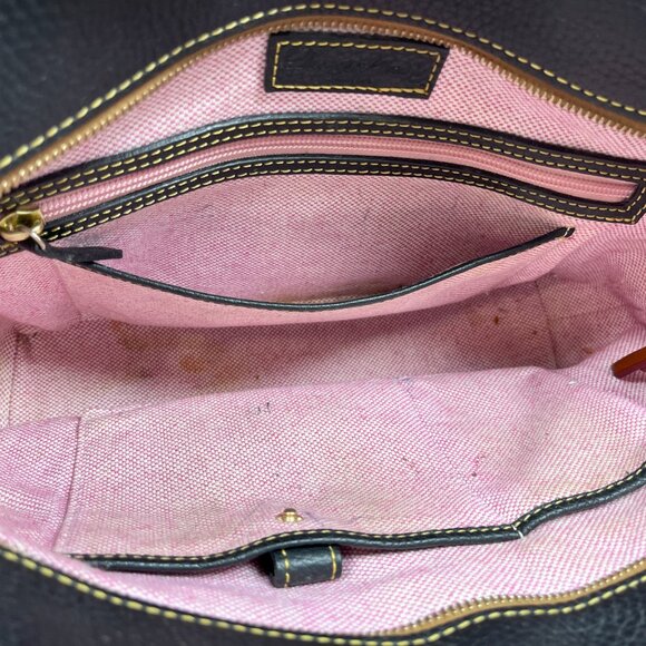 Dooney & Bourke Charleston Shopper Pebble Grain Leather Tote Black Pink Interior - Picture 8 of 8